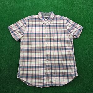 J Crew Shirt Mens Large Plaid Button Up Short Sleeve Preppy Summer Beach Casual